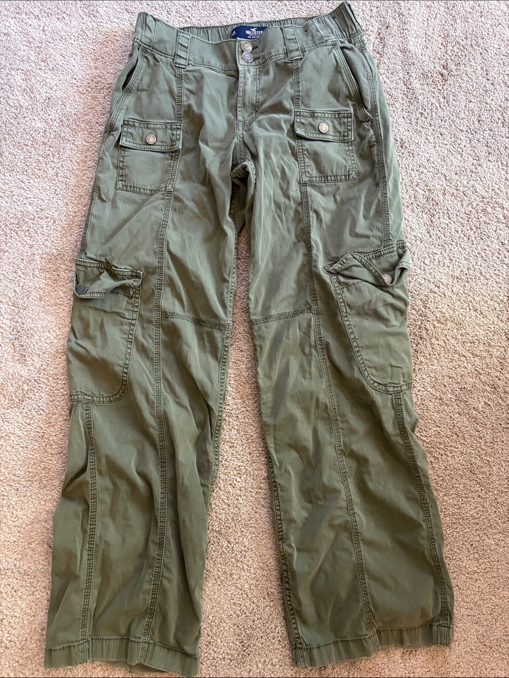 Hollister Olive Green Cargo Pants with Patch Pockets